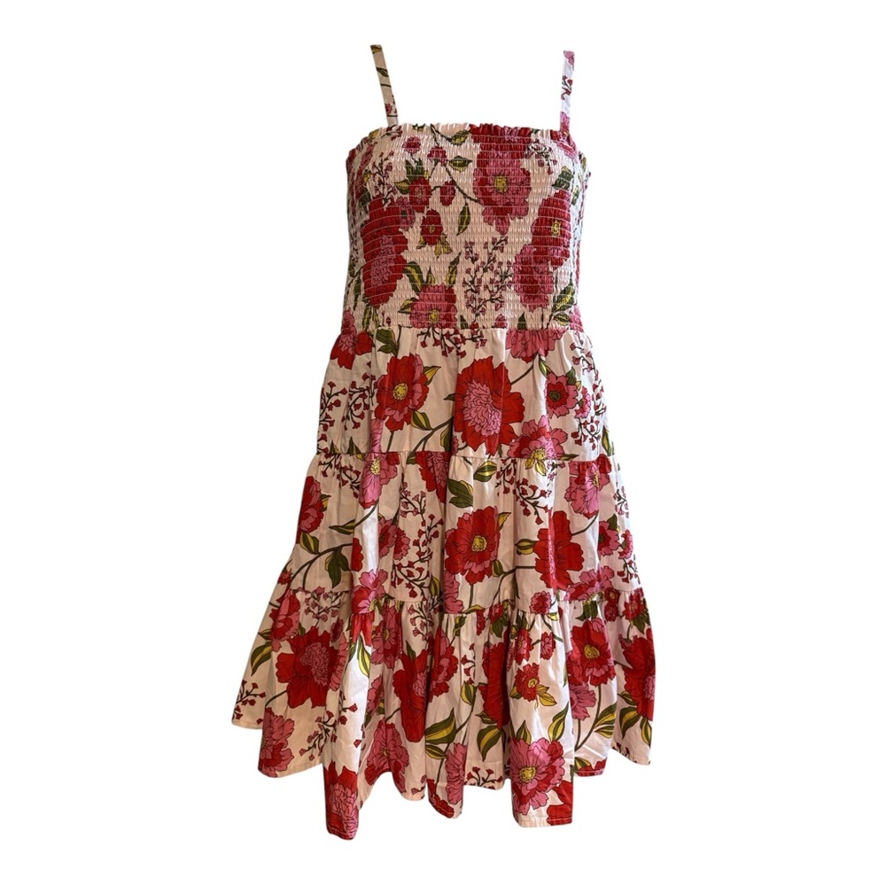 Steve Madden Floral Smocked Mini DressPink, Red tiered sundress small.